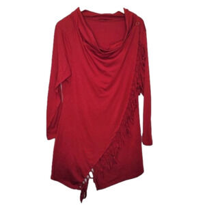 UNBRANDED Long sleeve Scoop layered neckline Button design detail  front fringe